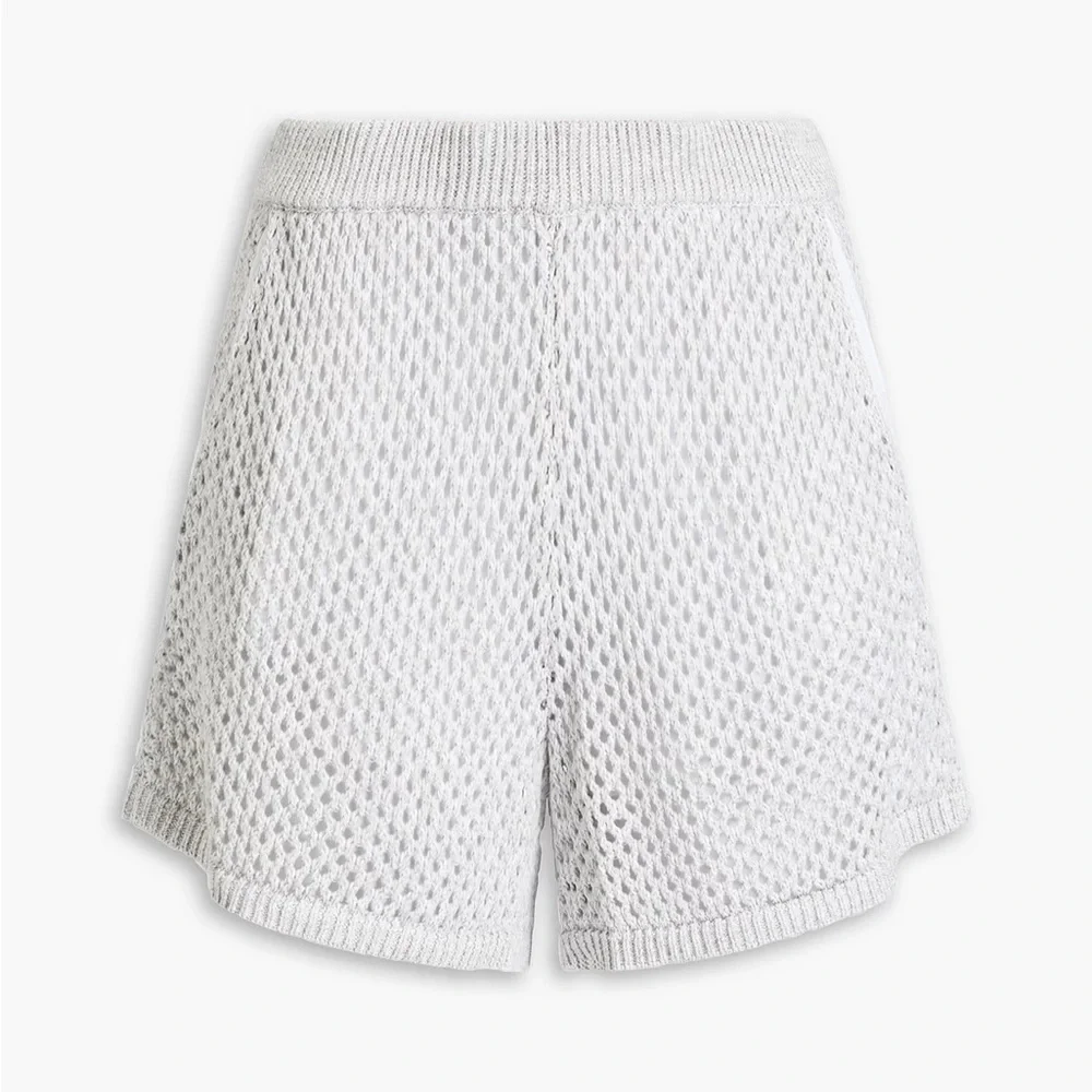 Monrow Cotton and modal-blend open-knit White to Off-White shorts. Size Small